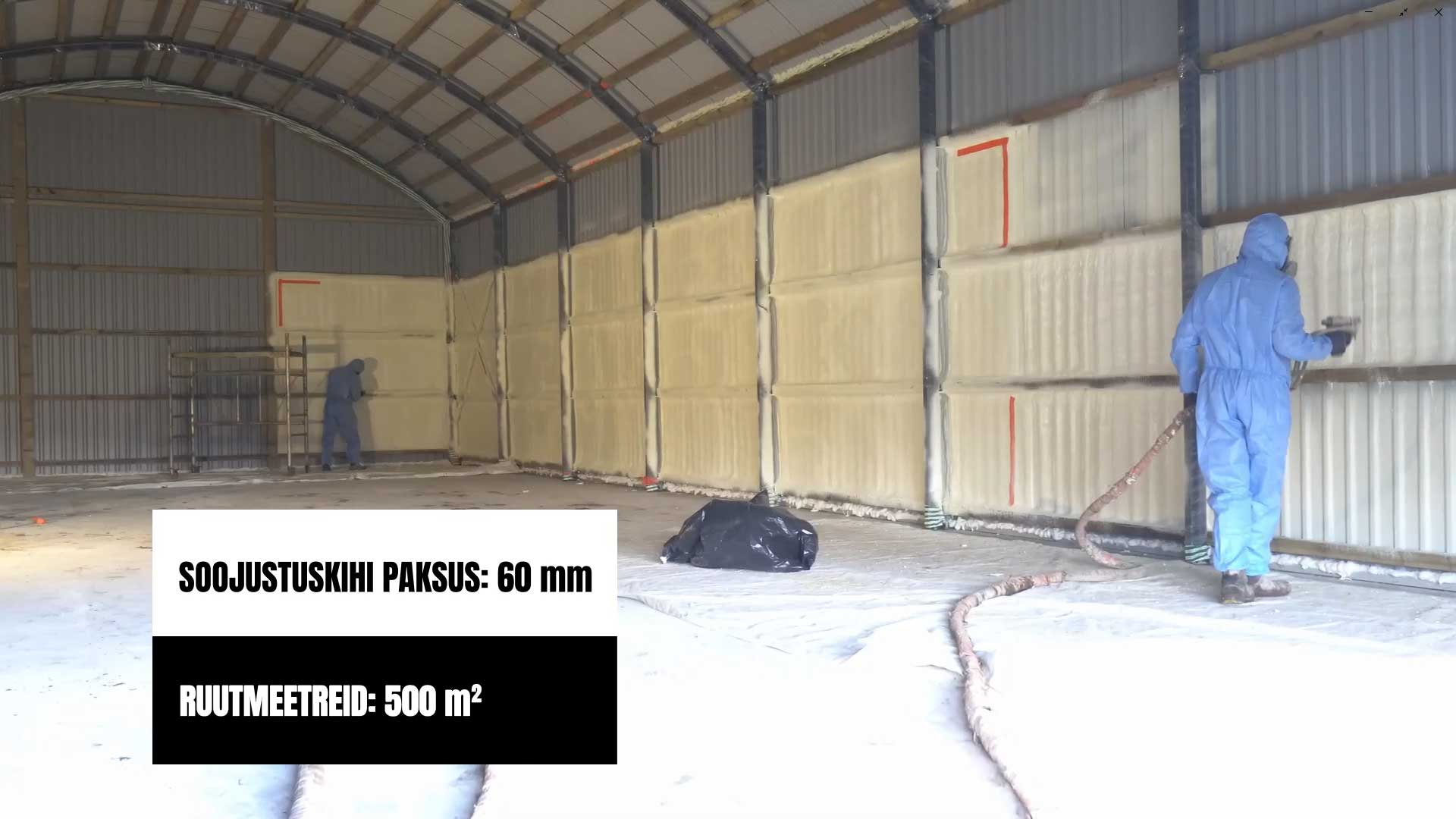 Meie tehtud tööde hulka lisandus taas üks mahukas objekt – metallangaar (metallangaari soojustamine PUR vahuga). Antud objektil teostasime soojustuse paksusega 