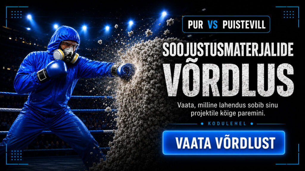 Advertising banner featuring a blue suited boxer wearing a gas mask throwing a punch at a billowing dust cloud with large white text 'VÕRDLUS' and a blue CTA button reading 'VAATA VÕRDLUST'.